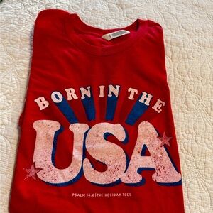 Bella Canvas Red Kids USA Graphic Tee with Blue & White Accents NWOT